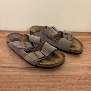 BIRKENSTOCK Womens Arizona Suede Sandals Slides Size 37 Taupe Comfort Casual‎